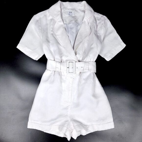 Sir. The Label Pants - SIR the Label Linen Dalila Belted Short Sleeve Romper Playsuit White 2 Minimal